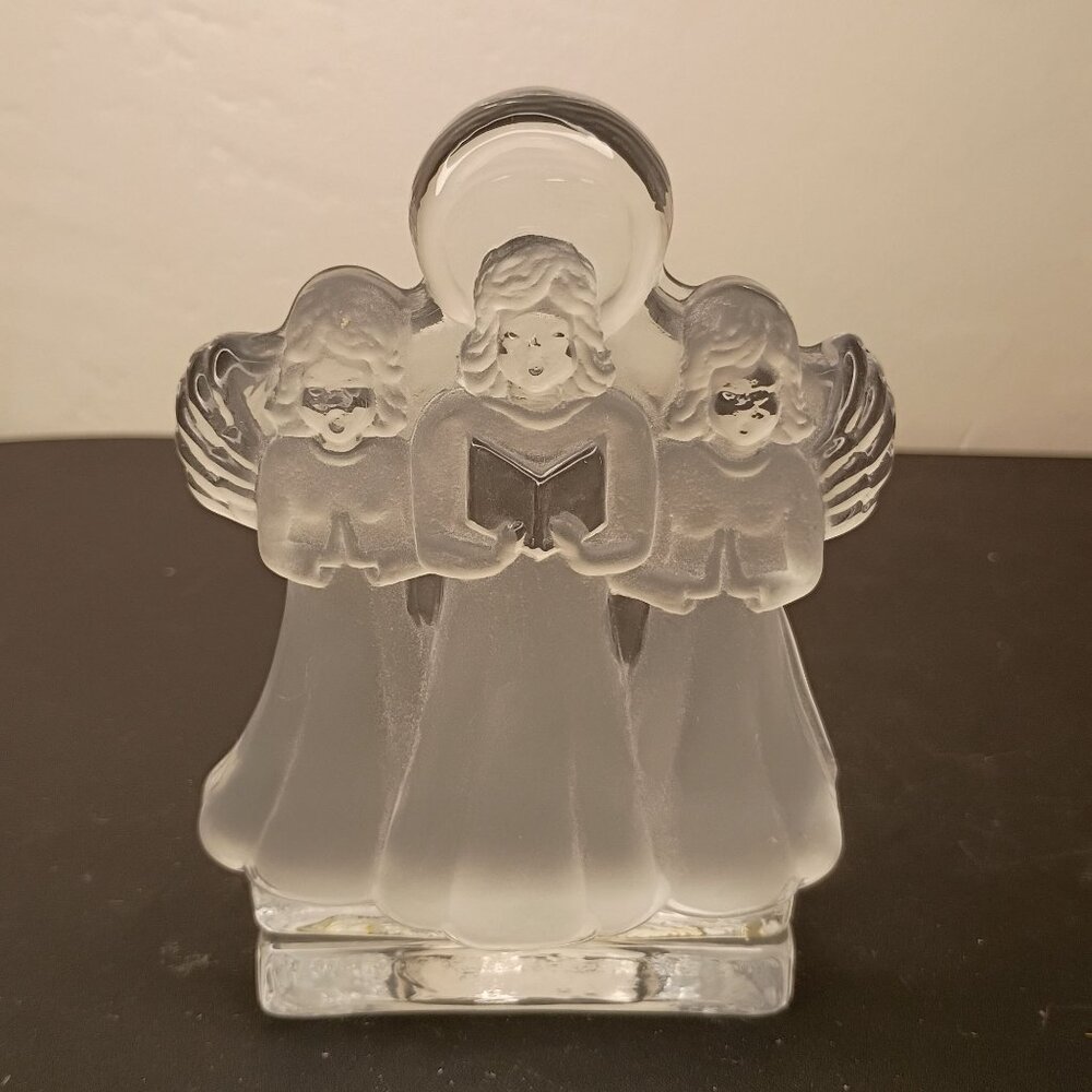 Nybro Swedish Crystal Candle Frosted Glass Angels 5" Christmas Gift Collectable